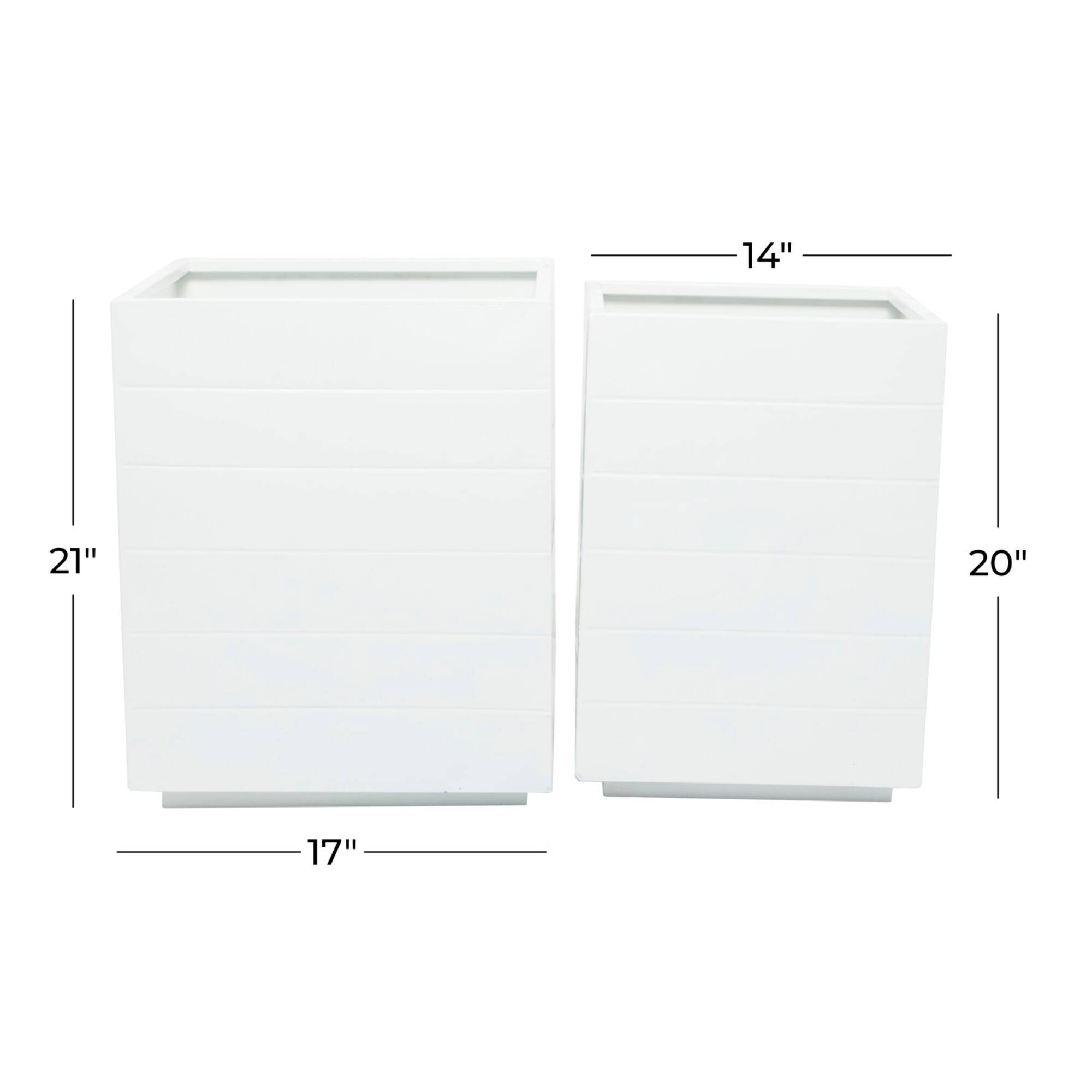 White Modern Planter, Set of 2" 17", 14"